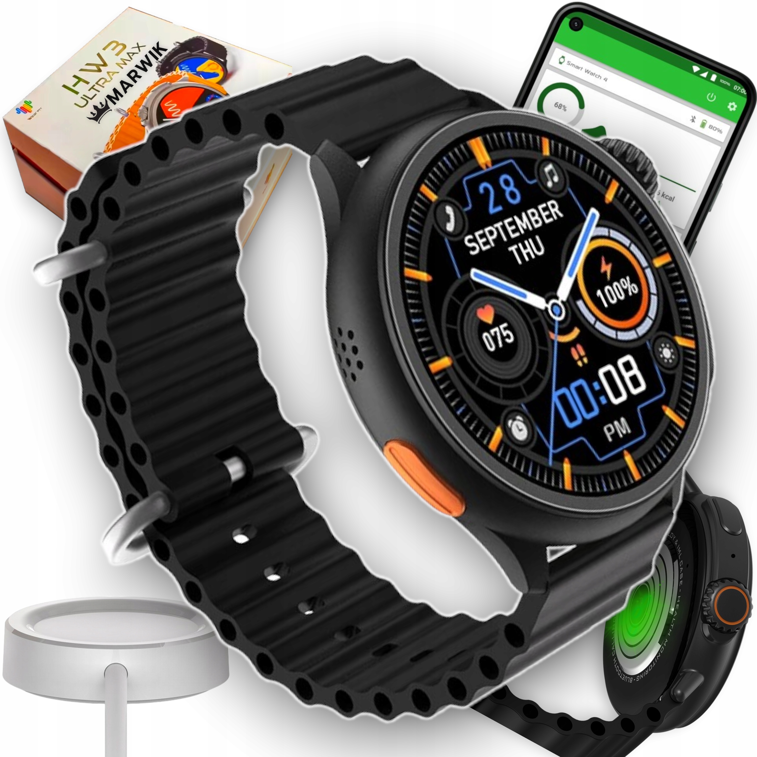 Inteligentné hodinky MARWIK PÁNSKE SMARTWATCH POLISH MENU čierne